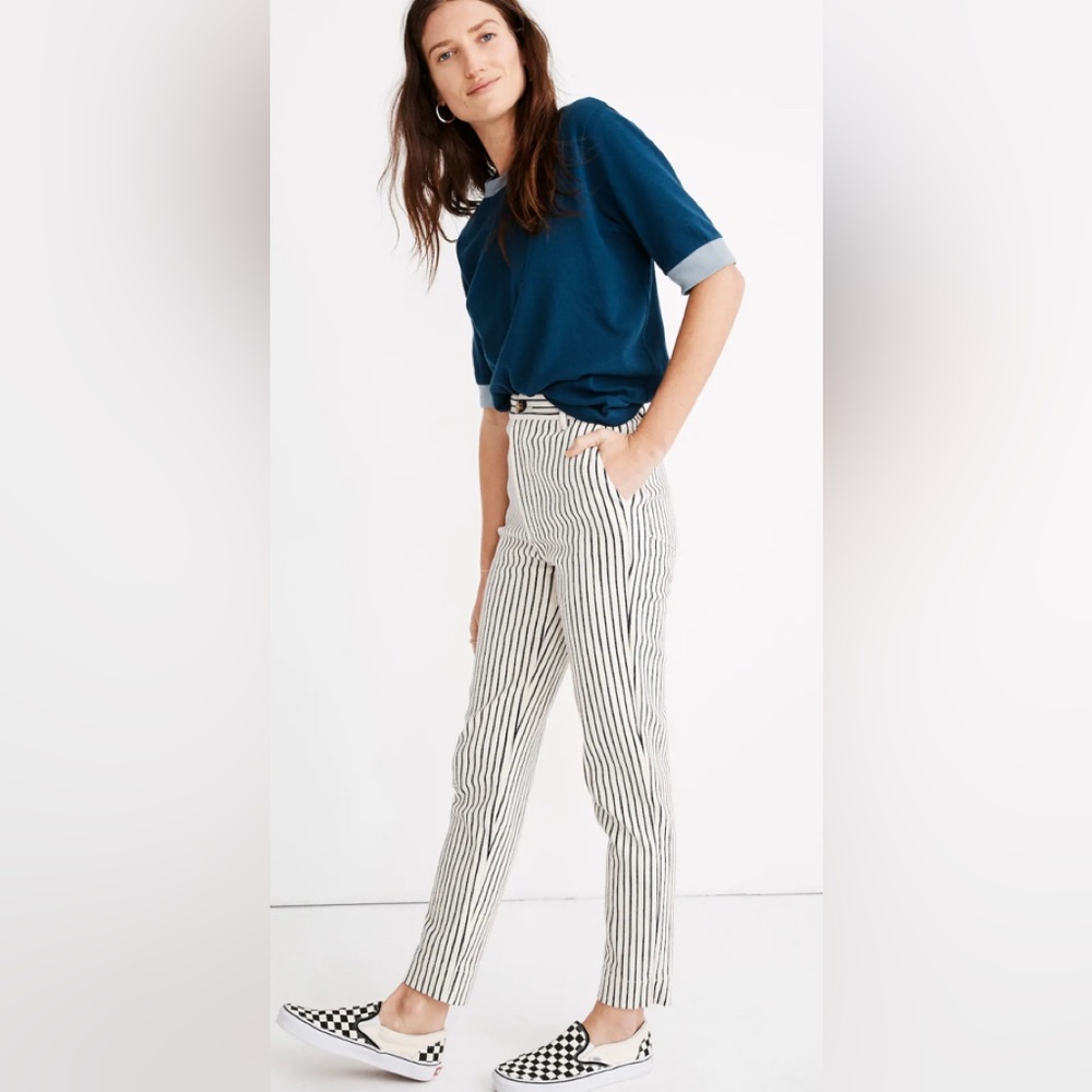Madewell Tapered Pants in Stripe Cream & Navy Straight Leg Mom Jeans 29
